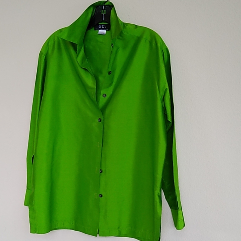 Green Silk Oversized Silk Blouse